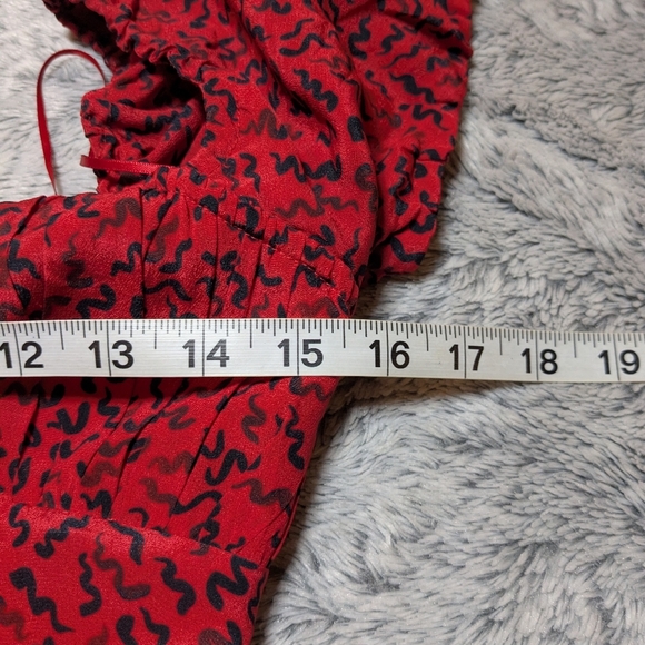 Realisation Par Red Mini Dress Venus Puff Sleeves Sweetheart Silk XS - Picture 8 of 10